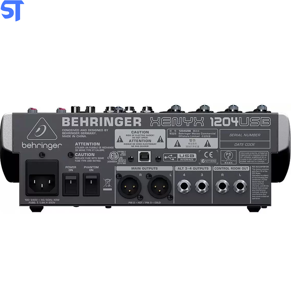 Mesa 4 canais XLR + 2 Estéreo USB Behringer XENYX 1204USB